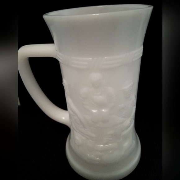 Federal White Milk Glass Steins with Embossed Tavern or Pub Scenes - Picture 5 of 7